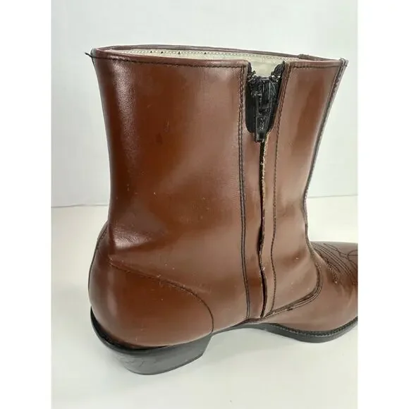 *Flaw Long Haul Mens Leather Cowboy Boots Sz 10M Western Zip Ankle Riding Brown - Picture 3 of 16